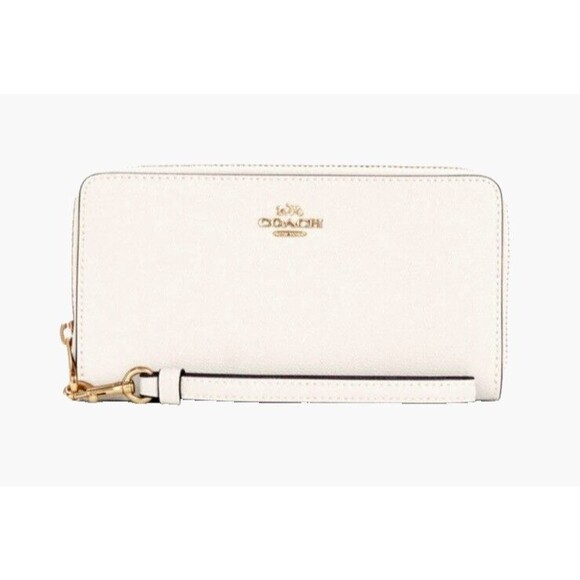 New Coach C3441 Long Zip Around Crossgrain Leather Wallet Chalk - Picture 1 of 2